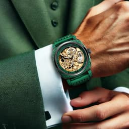 New Men's Watch with Gold Green Belt, Retro Style, Noble and Elegant Night Light Carving, Fully Automatic Mechanical Watch