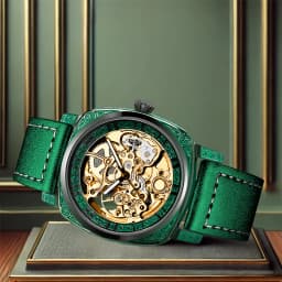New Men's Watch with Gold Green Belt, Retro Style, Noble and Elegant Night Light Carving, Fully Automatic Mechanical Watch
