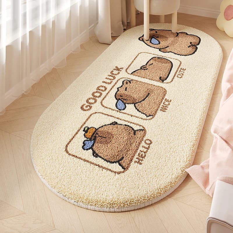Bedroom Carpet Room Soft Fluffy Bedside Rug Cute Cartoon Capibara Rugs Long Home Decor Non-slip Floor Mat Alfombra De Dormitorio