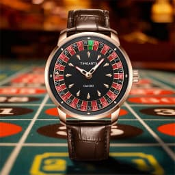 TIMEARTX Men's Trendy Watch European Roulette Poker Game Style Quartz Movement Genuine Leather Luxury Watch Men's Watches