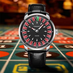 TIMEARTX Men's Trendy Watch European Roulette Poker Game Style Quartz Movement Genuine Leather Luxury Watch Men's Watches
