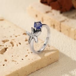 MODIAN 925 Sterling Silver Tanzanian Color Oval CZ Ring Vintage Pave Setting Starfish Jewelry for Women Silver Ring Gift