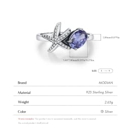 MODIAN 925 Sterling Silver Tanzanian Color Oval CZ Ring Vintage Pave Setting Starfish Jewelry for Women Silver Ring Gift