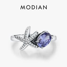 MODIAN 925 Sterling Silver Tanzanian Color Oval CZ Ring Vintage Pave Setting Starfish Jewelry for Women Silver Ring Gift