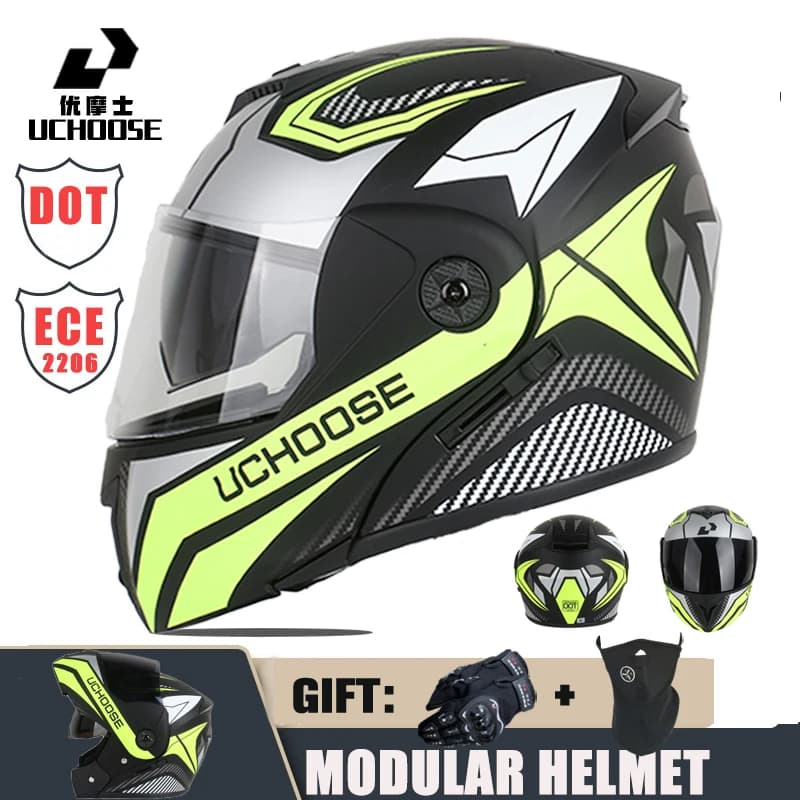 New Motorcycle helmet full face racing with Double sun visor Women man flip up Double lens DOT Gifts gloves and mask