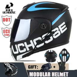 New Motorcycle helmet full face racing with Double sun visor Women man flip up Double lens DOT Gifts gloves and mask