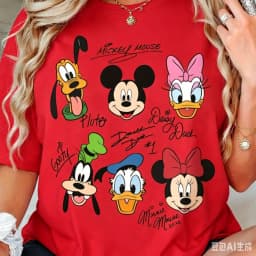 2026 Summer New T-shirt Casual Loose Short Sleeved Printed with Mickey Duck Donald Duck Men Women Families Children