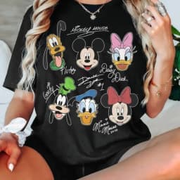 2026 Summer New T-shirt Casual Loose Short Sleeved Printed with Mickey Duck Donald Duck Men Women Families Children