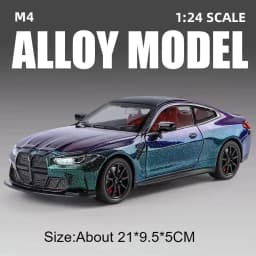 1:24 M3 GTR M4 Alloy Miniature Model Toy Diecast Cars Front Wheel Steering Doors Opened Sound Light Collect Models for Boy Gifts