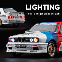 1:24 M3 GTR M4 Alloy Miniature Model Toy Diecast Cars Front Wheel Steering Doors Opened Sound Light Collect Models for Boy Gifts