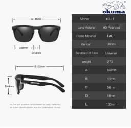 Okuma Fashion Polarized Glasses UV400 Anti Strong Light, Dazzling Light, Suitable for Cycling, Driving, Fishing, Etc