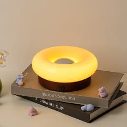 Cute Donut Touch Desk Lamp Bauhaus Design Bedroom Bedside Ambient Light Solid Wood Charging Lamps
