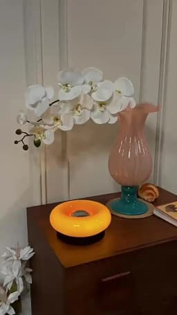 Cute Donut Touch Desk Lamp Bauhaus Design Bedroom Bedside Ambient Light Solid Wood Charging Lamps