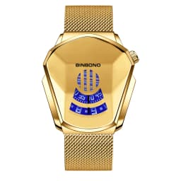 BINBOND Men Popular Fashion Motorcycle Concept Quartz Watch Luminous Steel Band Mesh Watch Touch Screen Black Technology Watch