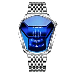 BINBOND Men Popular Fashion Motorcycle Concept Quartz Watch Luminous Steel Band Mesh Watch Touch Screen Black Technology Watch