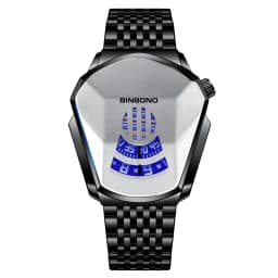 BINBOND Men Popular Fashion Motorcycle Concept Quartz Watch Luminous Steel Band Mesh Watch Touch Screen Black Technology Watch