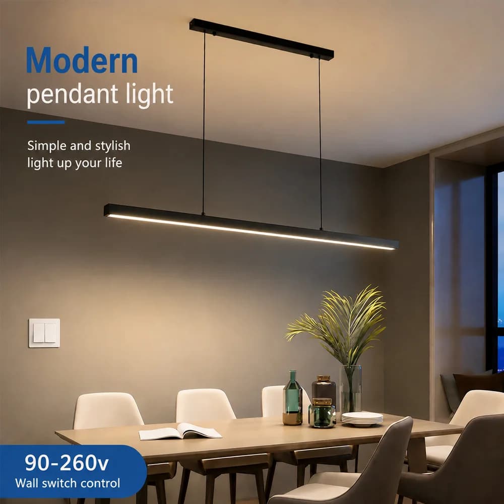 Modern LED Pendant Light Minimalist Lines High-End Feel For Restaurants Offices Conference Rooms Long Strip Lighting Fixtures