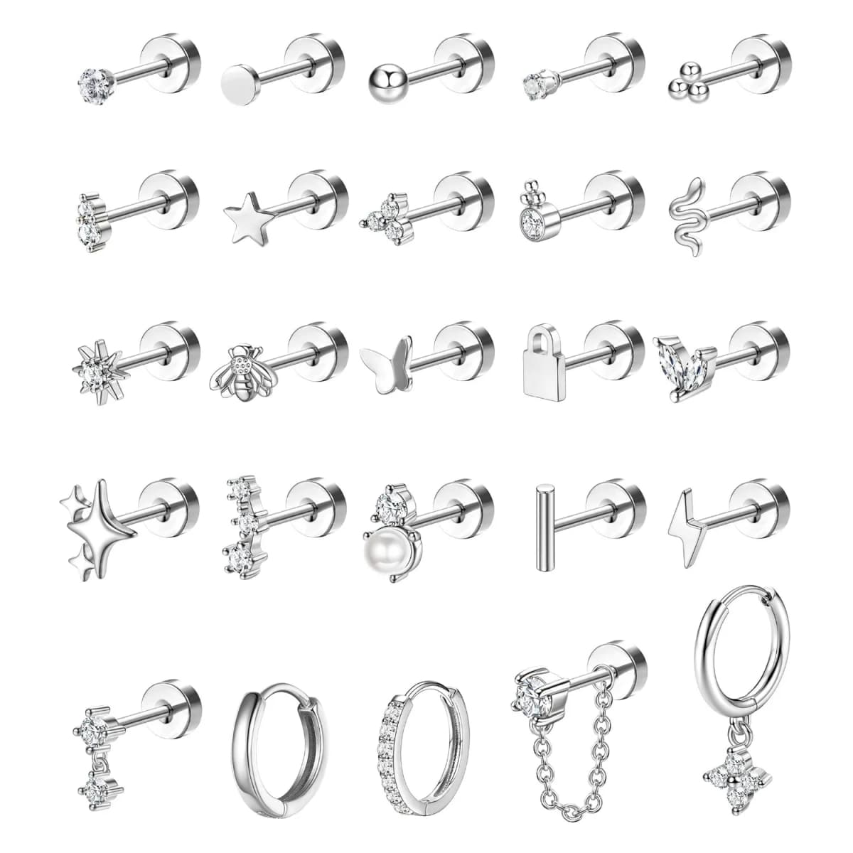 Bobisty 1pc Earrings for Sensitive Ears Surgical Stainless Steel Earrings for Women Dainty Flat Back Earring Stud Hoop Cartilage