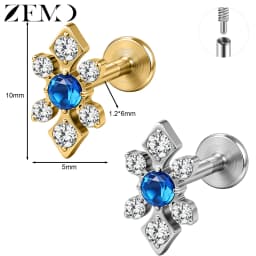 ZEMO 1 Piece ASTM F136 Titanium Colorful Lip Piercing Women Men 16G Flower Grape CZ Crystal Lip Ear Stud Cartilage Helix Earring