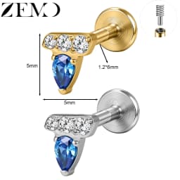 ZEMO 1 Piece ASTM F136 Titanium Colorful Lip Piercing Women Men 16G Flower Grape CZ Crystal Lip Ear Stud Cartilage Helix Earring