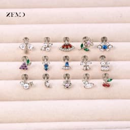ZEMO 1 Piece ASTM F136 Titanium Colorful Lip Piercing Women Men 16G Flower Grape CZ Crystal Lip Ear Stud Cartilage Helix Earring