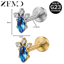 ZEMO 1 Piece ASTM F136 Titanium Colorful Lip Piercing Women Men 16G Flower Grape CZ Crystal Lip Ear Stud Cartilage Helix Earring