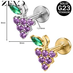 ZEMO 1 Piece ASTM F136 Titanium Colorful Lip Piercing Women Men 16G Flower Grape CZ Crystal Lip Ear Stud Cartilage Helix Earring