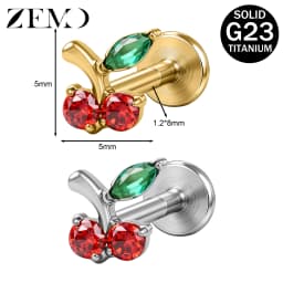 ZEMO 1 Piece ASTM F136 Titanium Colorful Lip Piercing Women Men 16G Flower Grape CZ Crystal Lip Ear Stud Cartilage Helix Earring