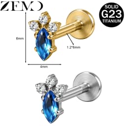ZEMO 1 Piece ASTM F136 Titanium Colorful Lip Piercing Women Men 16G Flower Grape CZ Crystal Lip Ear Stud Cartilage Helix Earring