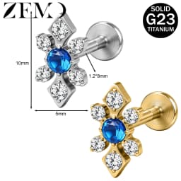ZEMO 1 Piece ASTM F136 Titanium Colorful Lip Piercing Women Men 16G Flower Grape CZ Crystal Lip Ear Stud Cartilage Helix Earring