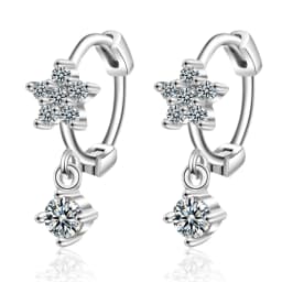 Clear Zirconia Flower 925 Sterling Silver Small Round Loop Huggies Hoop Earrings For Kids Baby Girls Children Jewellery Aros