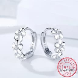 Clear Zirconia Flower 925 Sterling Silver Small Round Loop Huggies Hoop Earrings For Kids Baby Girls Children Jewellery Aros