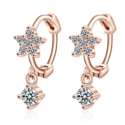 Clear Zirconia Flower 925 Sterling Silver Small Round Loop Huggies Hoop Earrings For Kids Baby Girls Children Jewellery Aros