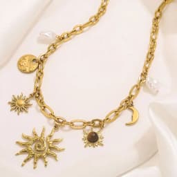 Trendy Sun Moon Shape Imitation Pearl Pendant Necklace Stainless Steel PVD Gold-plated Craft Gold Waterproof Women Jewelry Gift