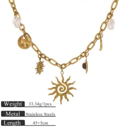 Trendy Sun Moon Shape Imitation Pearl Pendant Necklace Stainless Steel PVD Gold-plated Craft Gold Waterproof Women Jewelry Gift