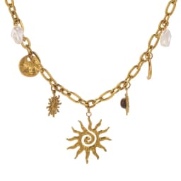 Trendy Sun Moon Shape Imitation Pearl Pendant Necklace Stainless Steel PVD Gold-plated Craft Gold Waterproof Women Jewelry Gift