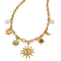 Trendy Sun Moon Shape Imitation Pearl Pendant Necklace Stainless Steel PVD Gold-plated Craft Gold Waterproof Women Jewelry Gift