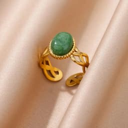 Luxury Stainless Steel Green Zircon Flower Rings For Women Snake Finger Ring Gold Plated Wedding Party Exquisite Jewelry New