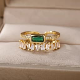 Luxury Stainless Steel Green Zircon Flower Rings For Women Snake Finger Ring Gold Plated Wedding Party Exquisite Jewelry New