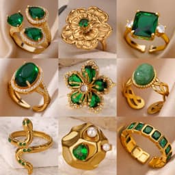 Luxury Stainless Steel Green Zircon Flower Rings For Women Snake Finger Ring Gold Plated Wedding Party Exquisite Jewelry New