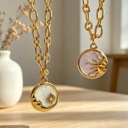 Women's Stainless Steel Sun And Moon Pendant Necklace with Luxury White Shell Round Coin Design Femme Jewelry Bijoux Gift