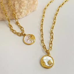 Women's Stainless Steel Sun And Moon Pendant Necklace with Luxury White Shell Round Coin Design Femme Jewelry Bijoux Gift