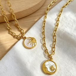 Women's Stainless Steel Sun And Moon Pendant Necklace with Luxury White Shell Round Coin Design Femme Jewelry Bijoux Gift