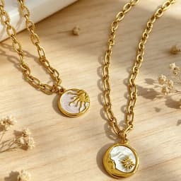 Women's Stainless Steel Sun And Moon Pendant Necklace with Luxury White Shell Round Coin Design Femme Jewelry Bijoux Gift