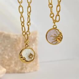 Women's Stainless Steel Sun And Moon Pendant Necklace with Luxury White Shell Round Coin Design Femme Jewelry Bijoux Gift
