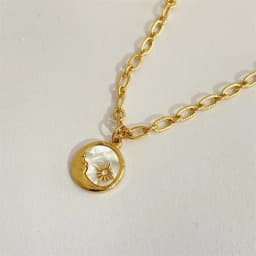 Women's Stainless Steel Sun And Moon Pendant Necklace with Luxury White Shell Round Coin Design Femme Jewelry Bijoux Gift