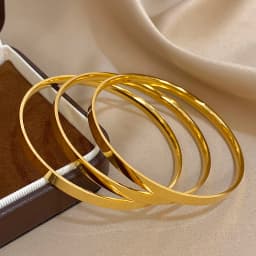 3pcs 18K Gold Plated Stainless Steel Bangle Bracelets for Women Glossy Simple Stacking Wrist Bracelet Waterproof Jewelry