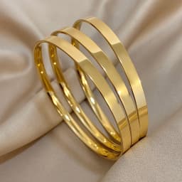 3pcs 18K Gold Plated Stainless Steel Bangle Bracelets for Women Glossy Simple Stacking Wrist Bracelet Waterproof Jewelry
