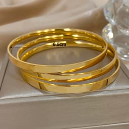 3pcs 18K Gold Plated Stainless Steel Bangle Bracelets for Women Glossy Simple Stacking Wrist Bracelet Waterproof Jewelry