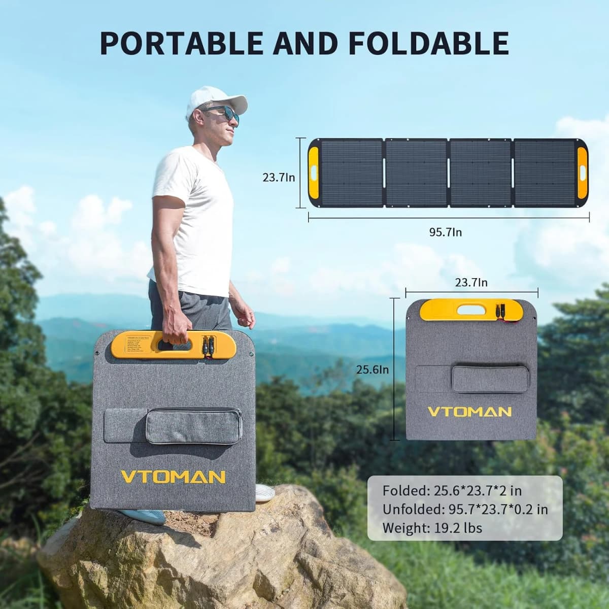 VTOMAN VS200 200W Portable Solar Panel, 19V Foldable Solar Charger for Power Stations, 23% High Efficiency, IP67 Waterproof with Kickstands, Solar Panel Kit for Backyard Off-Grid Systems